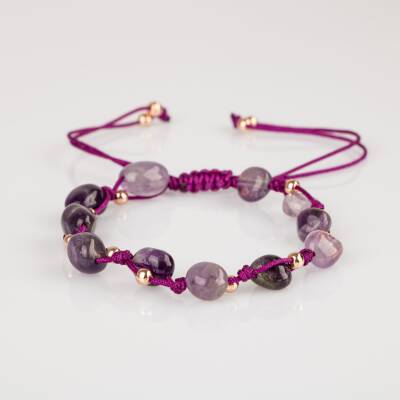Ametist Natürel Kesim Doğal Taş Makrome Bileklik - 5