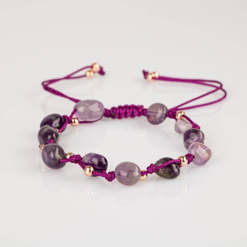 Ametist Natürel Kesim Doğal Taş Makrome Bileklik - 5