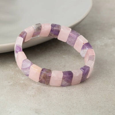 Ametist-Pembe Kuvars Doğal Taş Geniş Kesim Bileklik - Osmanlı Doğaltaş