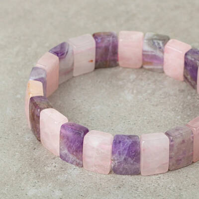 Ametist-Pembe Kuvars Doğal Taş Geniş Kesim Bileklik - 3