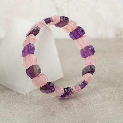 Ametist-Pembe Kuvars Doğal Taş Geniş Kesim Bileklik - Osmanlı Doğaltaş