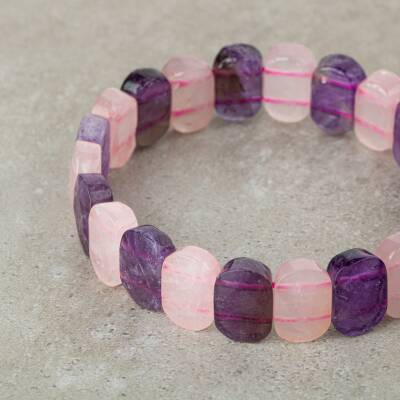 Ametist-Pembe Kuvars Doğal Taş Geniş Kesim Bileklik - 2