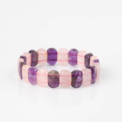 Ametist-Pembe Kuvars Doğal Taş Geniş Kesim Bileklik - 4