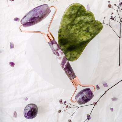 Ametist Roller ve Yeşim Kaz Ayağı Gua Sha Takımı - 2