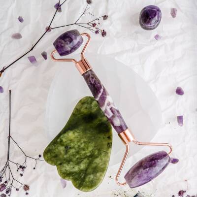 Ametist Roller ve Yeşim Kaz Ayağı Gua Sha Takımı - 4