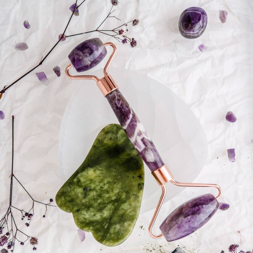 Ametist Roller ve Yeşim Kaz Ayağı Gua Sha Takımı - 4