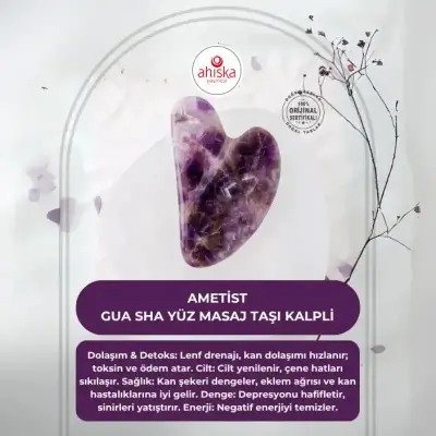 Ametist Taşı Gua Sha Yüz Masaj Taşı Kalpli - 1