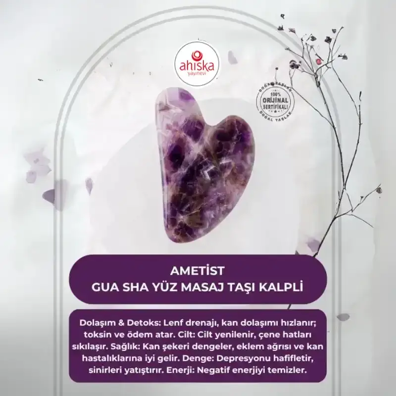 Ametist Taşı Gua Sha Yüz Masaj Taşı Kalpli - 1