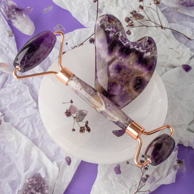 Ametist Taşı Masaj Takımı - Roller ve Gua Sha Kalpli Set - 3