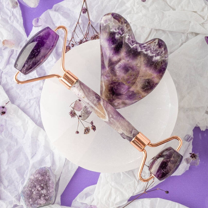 Ametist Taşı Masaj Takımı - Roller ve Gua Sha Kalpli Set - 4