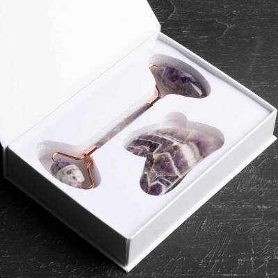 Ametist Taşı Masaj Takımı - Roller ve Gua Sha Kaz Ayaklı Set - 3