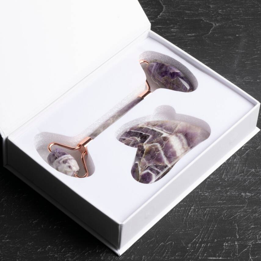 Ametist Taşı Masaj Takımı - Roller ve Gua Sha Kaz Ayaklı Set - 2