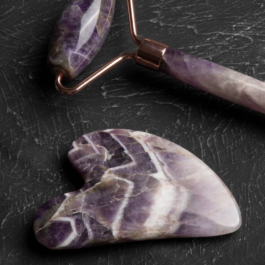 Ametist Taşı Masaj Takımı - Roller ve Gua Sha Kaz Ayaklı Set - 3