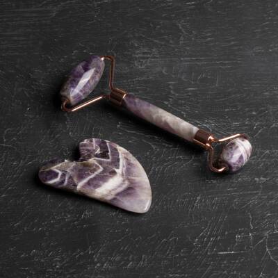 Ametist Taşı Masaj Takımı - Roller ve Gua Sha Kaz Ayaklı Set - 4
