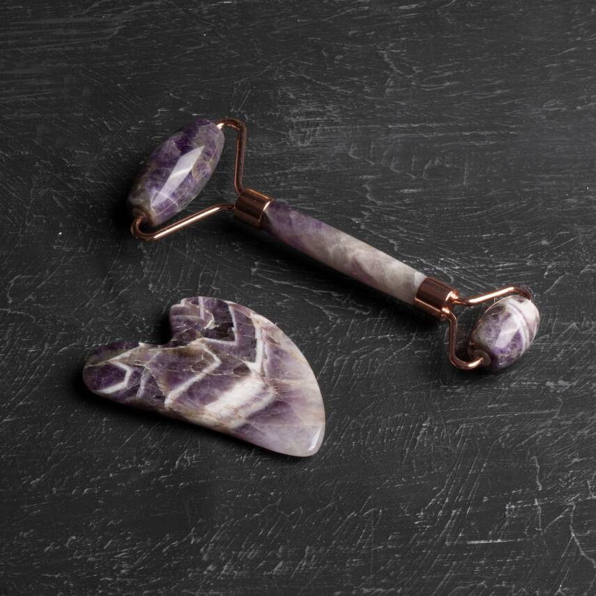 Ametist Taşı Masaj Takımı - Roller ve Gua Sha Kaz Ayaklı Set - 4