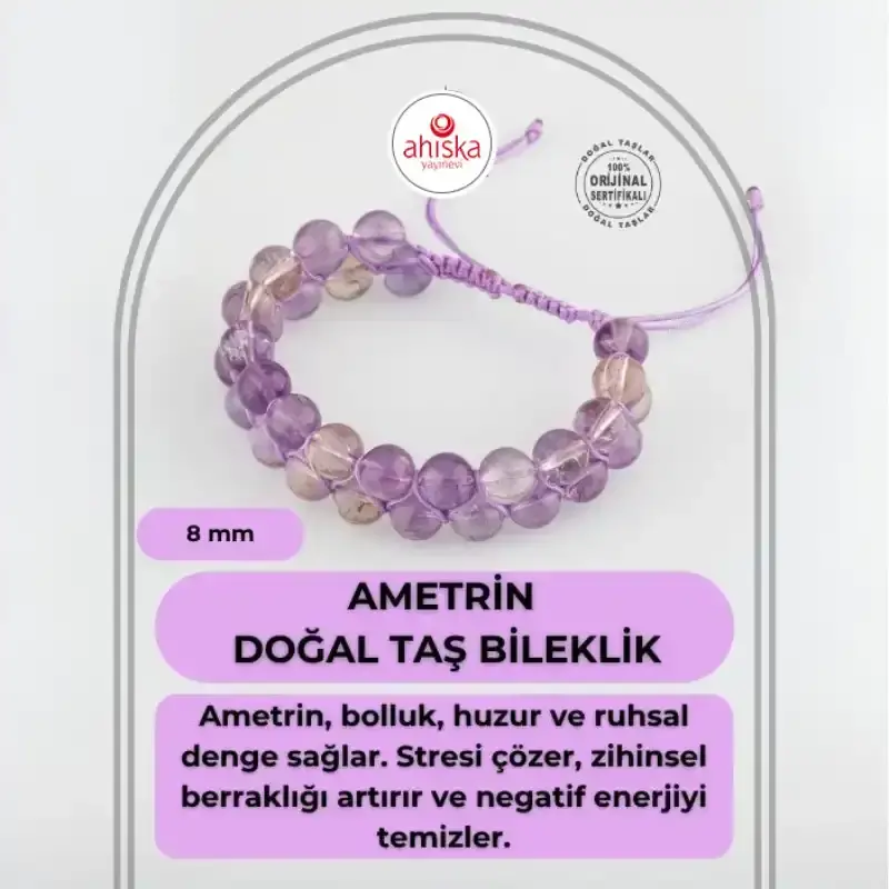 Ametrin 8mm Çift Sıra Makrome Doğal Taş Bileklik - 2