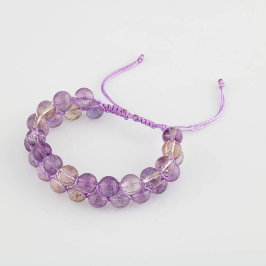 Ametrin 8mm Çift Sıra Makrome Doğal Taş Bileklik - 4