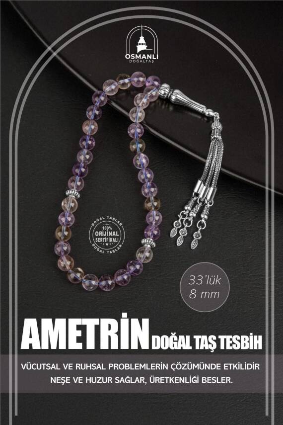 Ametrin Doğal Taş Tesbih 33lük - 8mm - 1