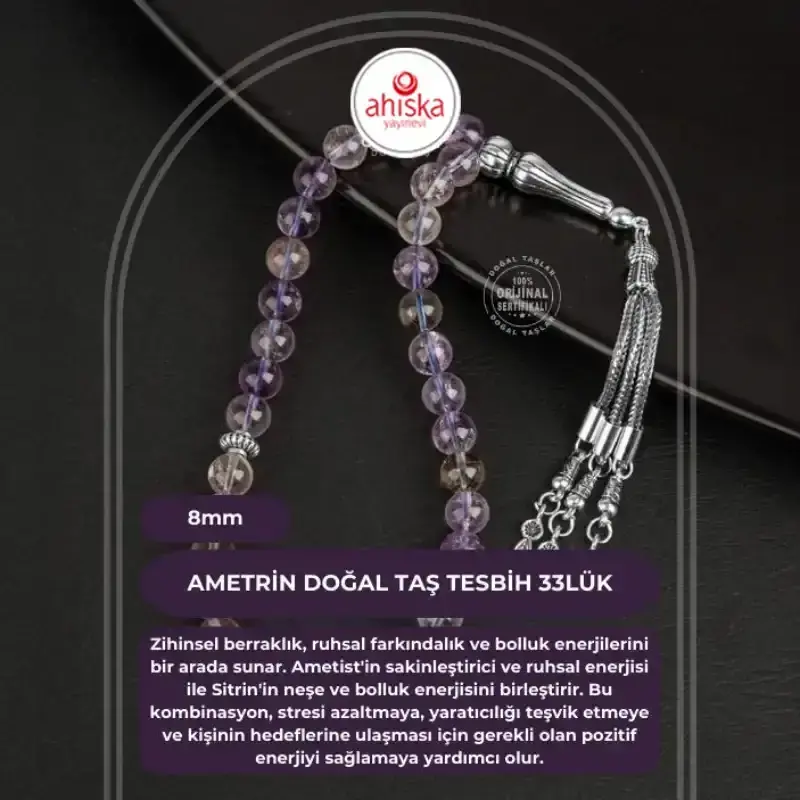 Ametrin Doğal Taş Tesbih 33lük - 8mm - 2