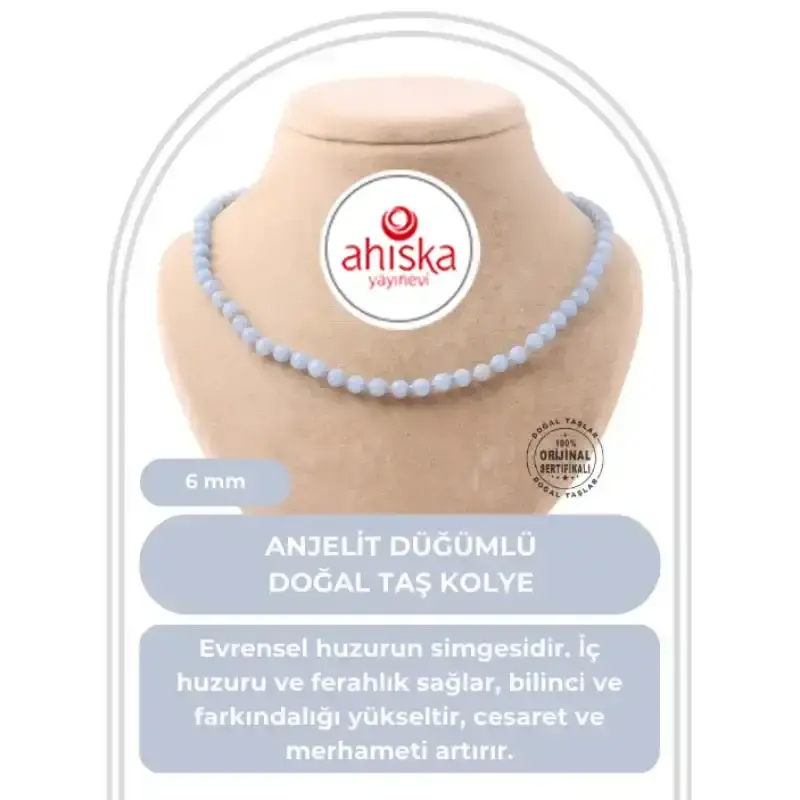 Anjelit 6 mm Düğümlü Doğal Taş Kolye - 2