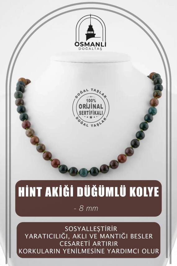 Anjelit 8 mm Düğümlü Doğal Taş Kolye - 1