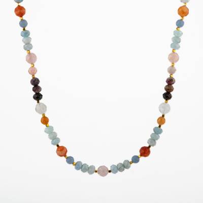 Anjelit-Morganit-Pembe Kuvars-Renkli Turmalin-Ay Taşı-Turuncu Aventurin-Akuamarin-Madagaskar Akik Doğal Taş Kolye - Osmanlı Doğaltaş