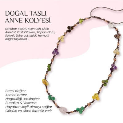 Anne Kolye Doğal Taş Rodonit-Selenit-Hematit-Kalsit-Kaplan Gözü-Sitrin-Ametist-Yeşim-Kehribar-Aventurin-Kristal Kuvars-Zebercet-Pembe Kuvars - 2