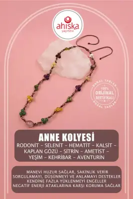 Anne Kolye Doğal Taş Rodonit-Selenit-Hematit-Kalsit-Kaplan Gözü-Sitrin-Ametist-Yeşim-Kehribar-Aventurin-Kristal Kuvars-Zebercet-Pembe Kuvars - 1