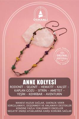 Anne Kolye Doğal Taş Rodonit-Selenit-Hematit-Kalsit-Kaplan Gözü-Sitrin-Ametist-Yeşim-Kehribar-Aventurin-Kristal Kuvars-Zebercet-Pembe Kuvars - Osmanlı Doğaltaş