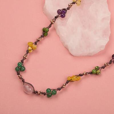 Anne Kolye Doğal Taş Rodonit-Selenit-Hematit-Kalsit-Kaplan Gözü-Sitrin-Ametist-Yeşim-Kehribar-Aventurin-Kristal Kuvars-Zebercet-Pembe Kuvars - 3