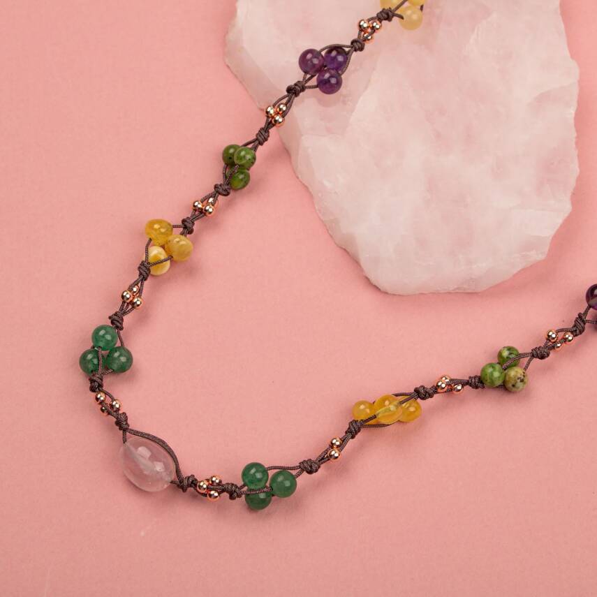 Anne Kolye Doğal Taş Rodonit-Selenit-Hematit-Kalsit-Kaplan Gözü-Sitrin-Ametist-Yeşim-Kehribar-Aventurin-Kristal Kuvars-Zebercet-Pembe Kuvars - 3