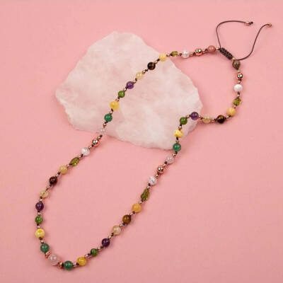 Anne Kolye Doğal Taş Selenit-Hematit-Kalsit-Kaplan Gözü-Sitrin-Ametist-Yeşim-Kehribar-Aventurin-Pembe Kuvars-Zebercet-Pembe Kuvars - Osmanlı Doğaltaş