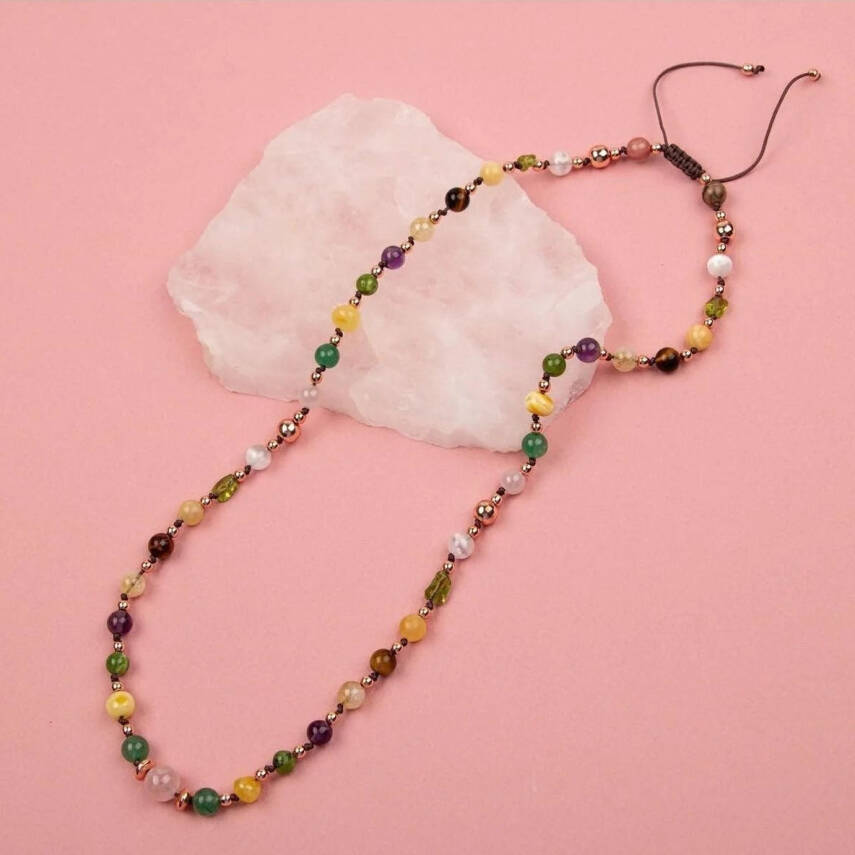 Anne Kolye Doğal Taş Selenit-Hematit-Kalsit-Kaplan Gözü-Sitrin-Ametist-Yeşim-Kehribar-Aventurin-Pembe Kuvars-Zebercet-Pembe Kuvars - 1