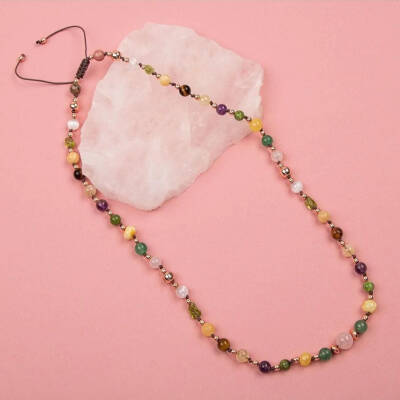 Anne Kolye Doğal Taş Selenit-Hematit-Kalsit-Kaplan Gözü-Sitrin-Ametist-Yeşim-Kehribar-Aventurin-Pembe Kuvars-Zebercet-Pembe Kuvars - 3