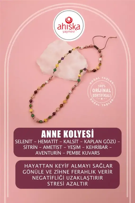 Anne Kolye Doğal Taş Selenit-Hematit-Kalsit-Kaplan Gözü-Sitrin-Ametist-Yeşim-Kehribar-Aventurin-Pembe Kuvars-Zebercet-Pembe Kuvars - 1