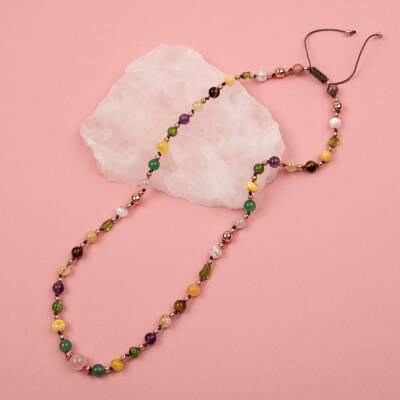 Anne Kolye Doğal Taş Selenit-Hematit-Kalsit-Kaplan Gözü-Sitrin-Ametist-Yeşim-Kehribar-Aventurin-Pembe Kuvars-Zebercet-Pembe Kuvars - 2