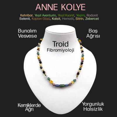 Anne Kolye Sertifikalı Doğal Taş 6 Mm Kehribar-Yeşil Aventurin-Yeşil Kiyanit-Yeşim-Rodonit-Selenit-Kaplan Gözü-Kalsit-Hematit-Sitrin-Zeberced - Doğal Taş