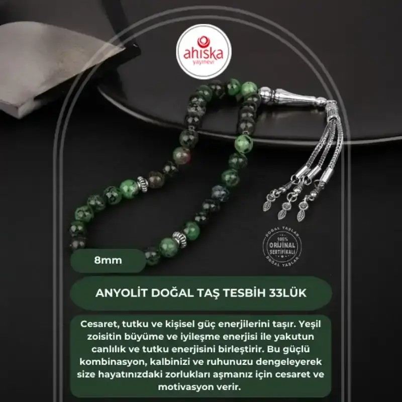 Anyolit Doğal Taş Tesbih 33lük - 8mm - 2