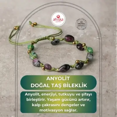 Anyolit Natürel Kesim Doğal Taş Makrome Bileklik - 1