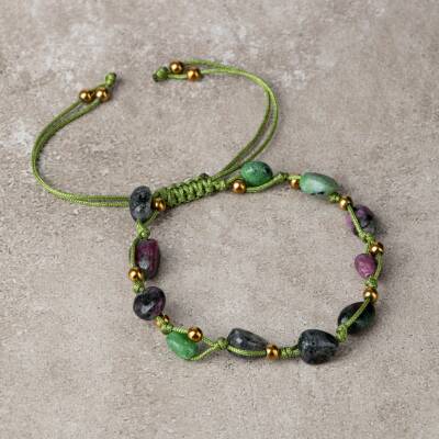 Anyolit Natürel Kesim Doğal Taş Makrome Bileklik - Osmanlı Doğaltaş