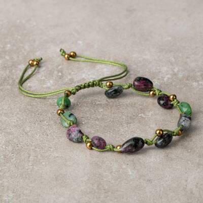 Anyolit Natürel Kesim Doğal Taş Makrome Bileklik - 2