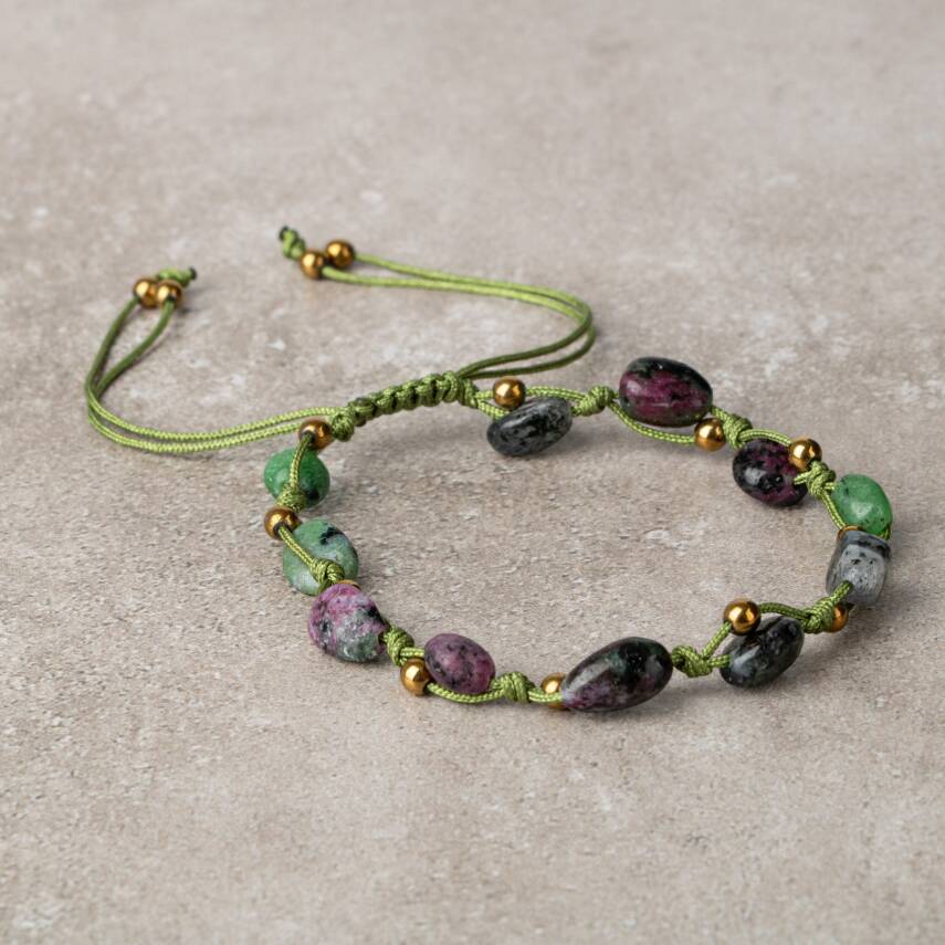 Anyolit Natürel Kesim Doğal Taş Makrome Bileklik - 2