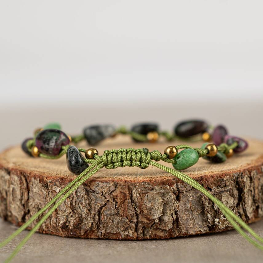 Anyolit Natürel Kesim Doğal Taş Makrome Bileklik - 4