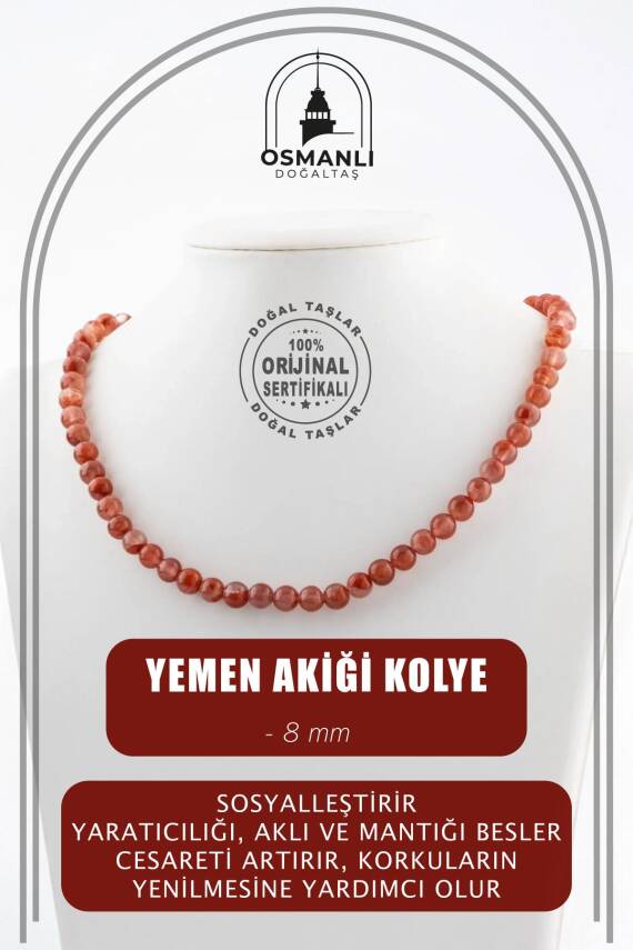 Aragonit 8 mm Dizi Doğal Taş Kolye - 1