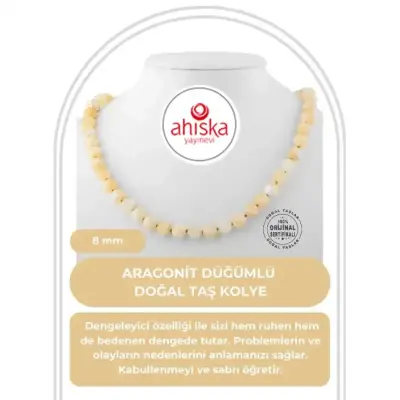 Aragonit 8 mm Düğümlü Doğal Taş Kolye - 1