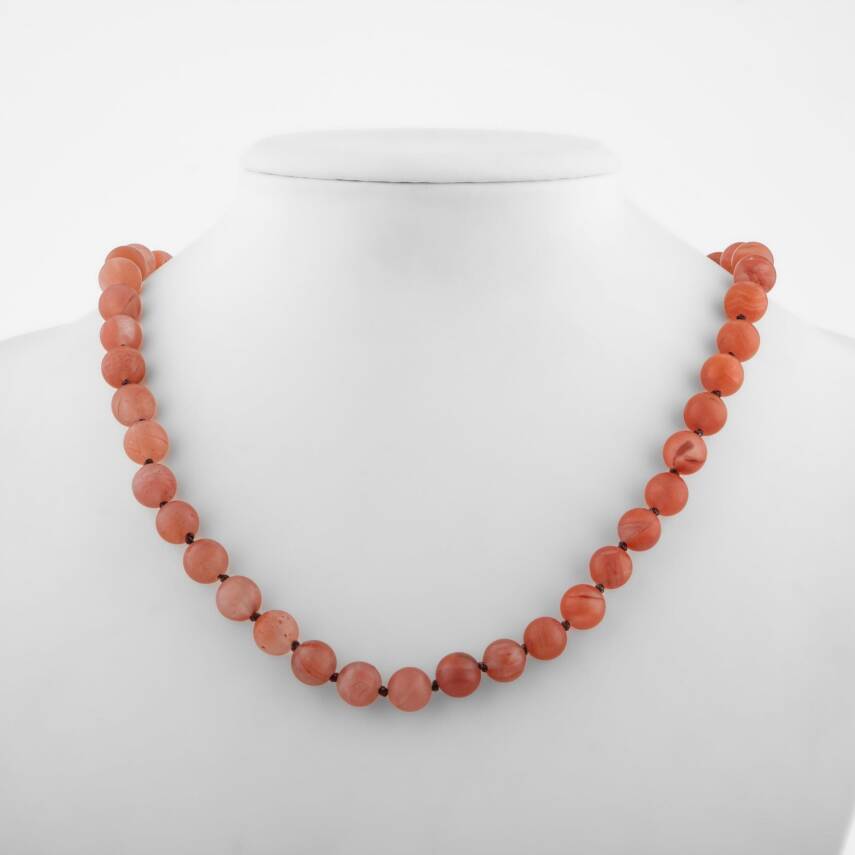 Aragonit 8 mm Düğümlü Doğal Taş Kolye - 2