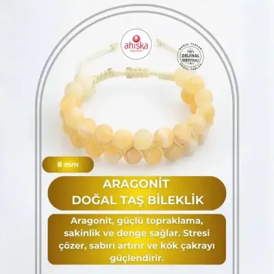 Aragonit 8mm Çift Sıra Makrome Doğal Taş Bileklik - 1