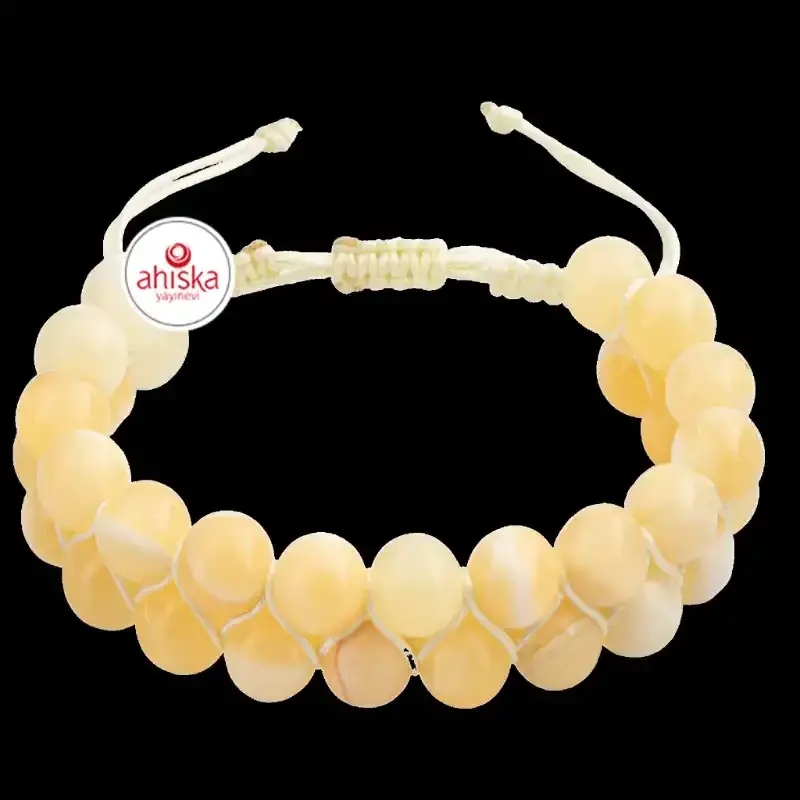 Aragonit 8mm Çift Sıra Makrome Doğal Taş Bileklik - 3