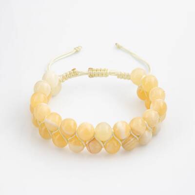 Aragonit 8mm Çift Sıra Makrome Doğal Taş Bileklik - Osmanlı Doğaltaş