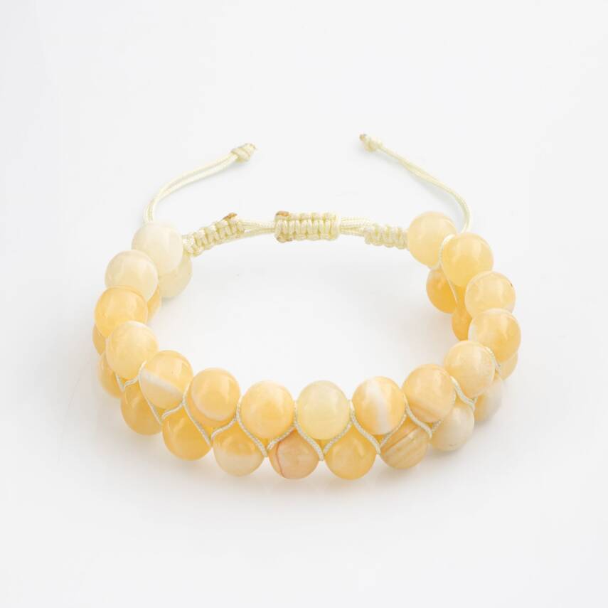 Aragonit 8mm Çift Sıra Makrome Doğal Taş Bileklik - 1